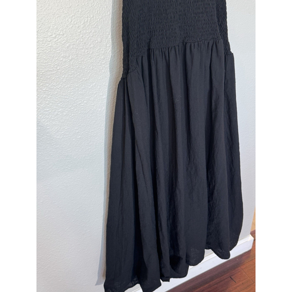 SNDYS Black Cotton Cutout Smocked Maxi Dress Boho Minimalist Size XL - Picture 5 of 15